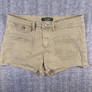 Judy Blue Womens Olive Green Denim Shorts Sz 31 Mid-Rise Fray Hem Patch‎ Pocket